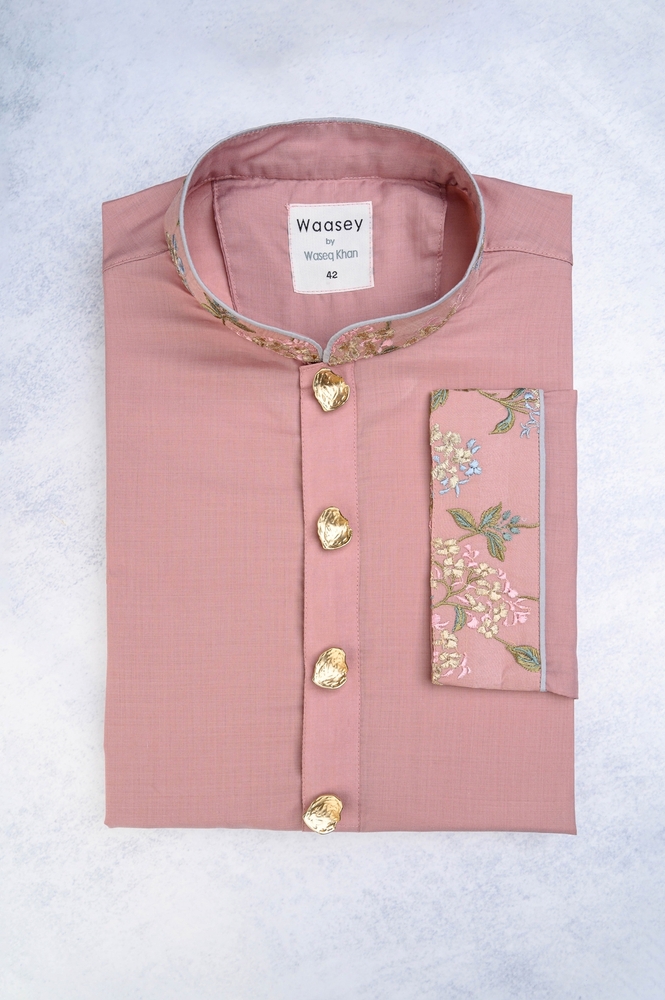 Dusty Rose Panjabi with Ornate Gold Buttons